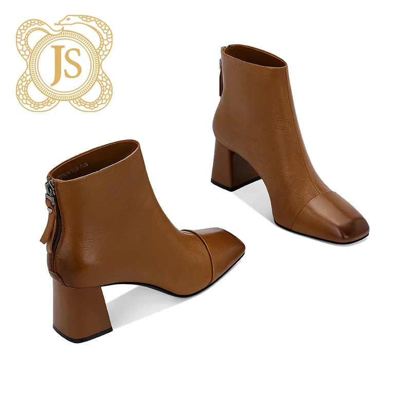 已开价，217Z79M956-2真皮洋派瘦瘦靴中筒高跟侧拉链方头短靴女款