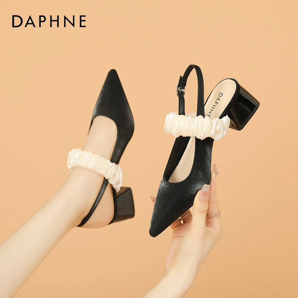 Daphne/达芙妮凉鞋女2024夏新款时装仙女粗跟百搭一字带高跟鞋