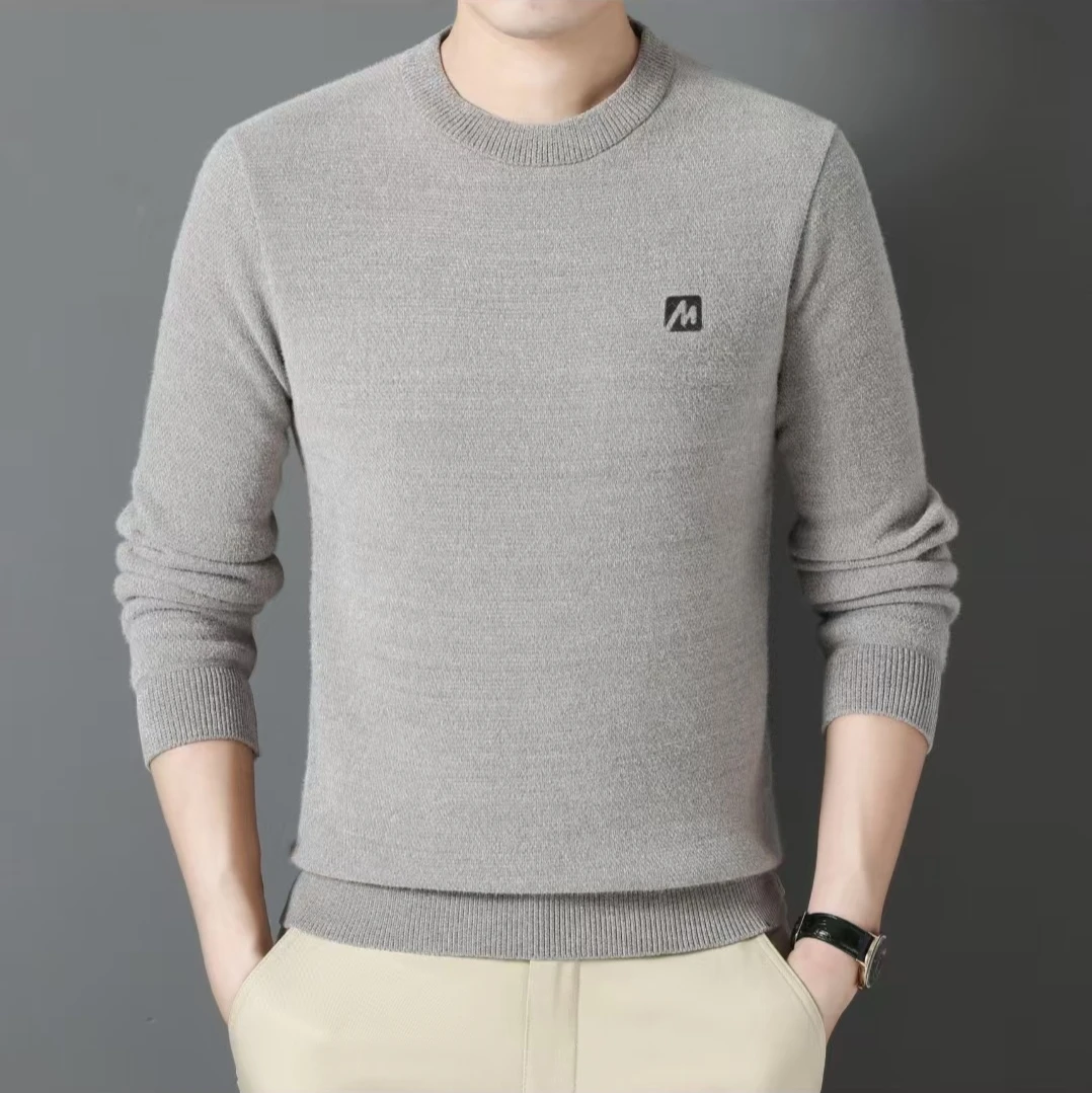 男士圆领加绒冬季保暖加厚雪尼尔毛衣