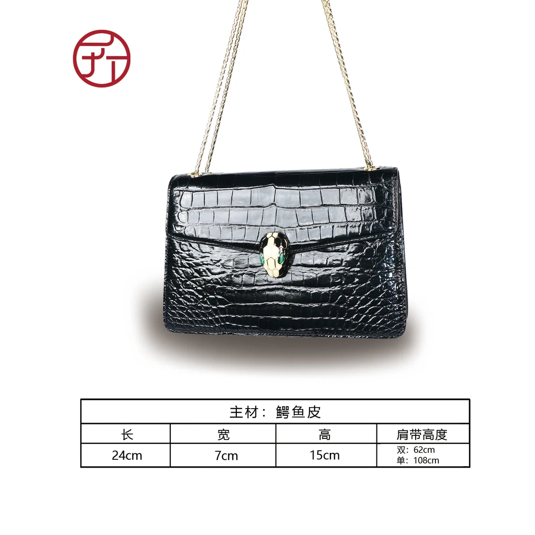 匠人乔皮具【蛇头鳄鱼小方包】时尚百搭气质女士真皮单肩斜挎包