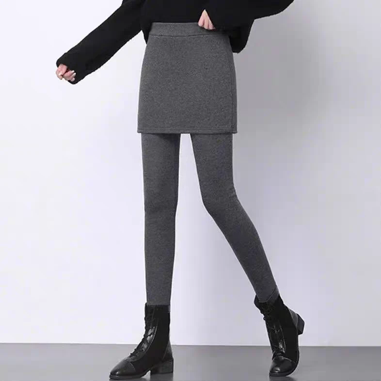 PE假两件包臀裙裤女2024春秋外穿百搭韩版学生高腰松紧长裤