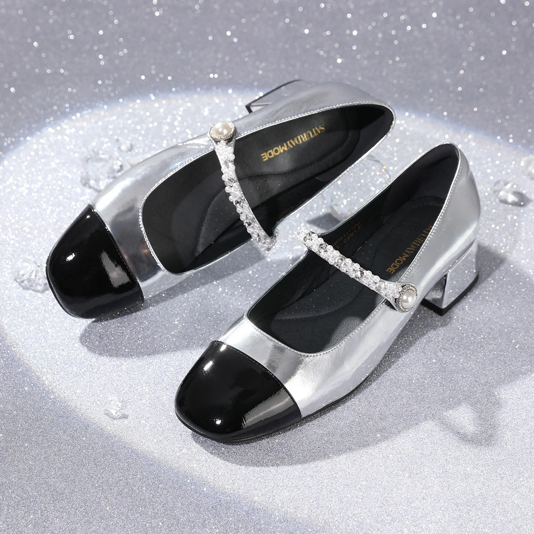 MD 时尚方头玛丽珍单鞋女浅口中跟百搭秋季新款女鞋