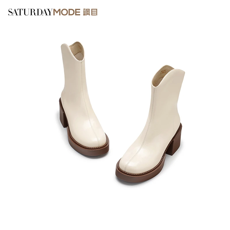 SATURDAYMODE时尚靴秋冬气质通勤纯色时装靴厚底短靴MD24116D07