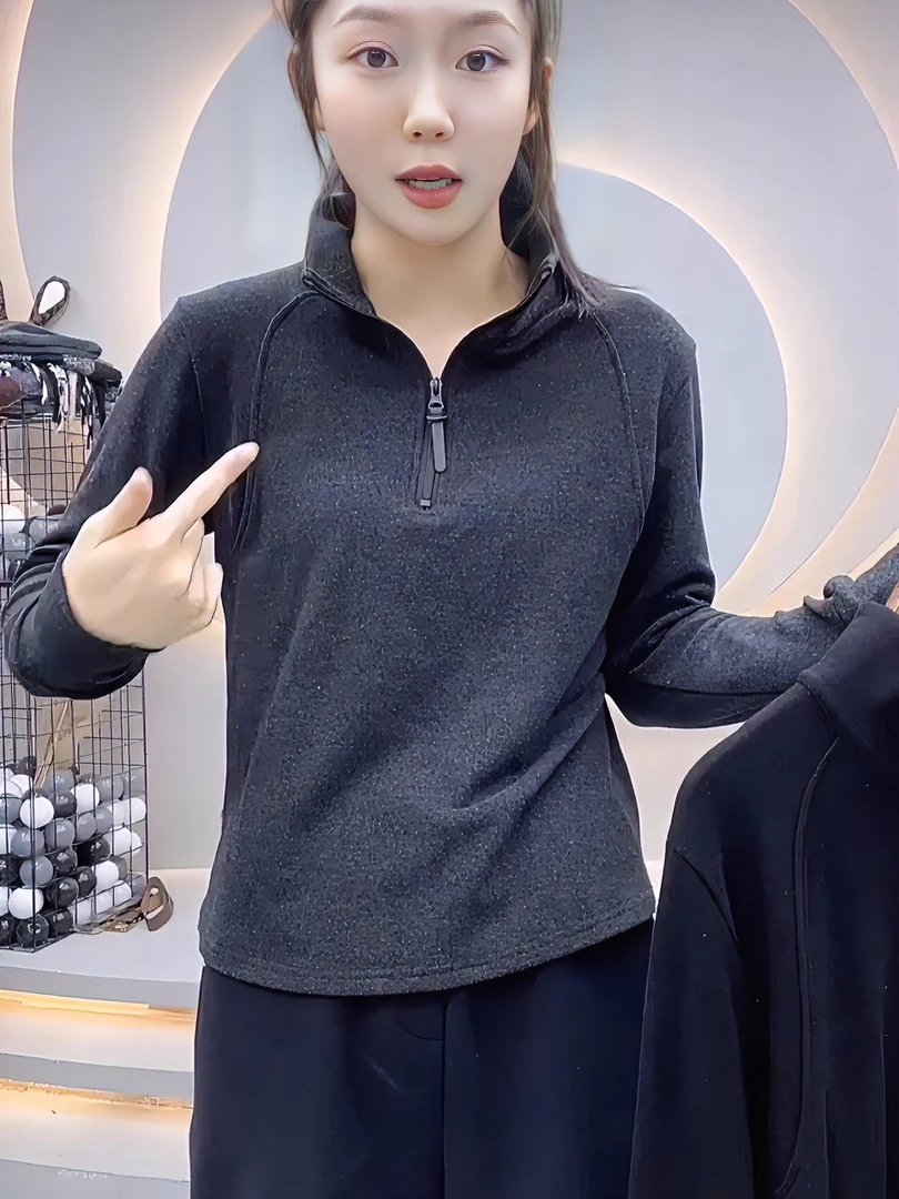 保暖秋冬发热德绒半拉链立领外穿显瘦网红女时尚百搭长袖打底上衣