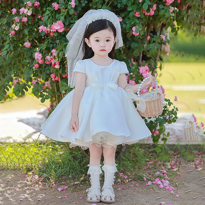 儿童夏季白色蓬蓬婚礼连衣裙子儿童节花嫁女宝宝生日礼服花童婚纱