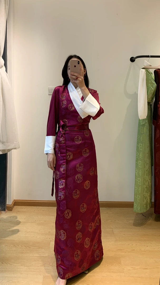 女士夏季款长袖拼色西藏服民族风藏袍藏式