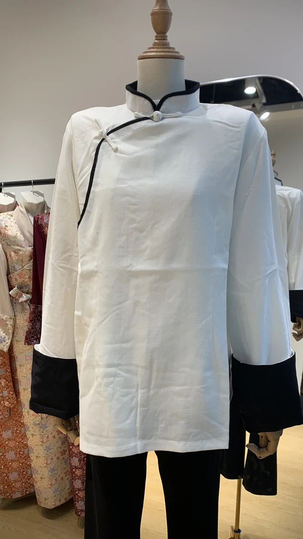 女士夏季款藏袍内搭中式长款衬衣上衣衬衫新款女装白色长袖女款