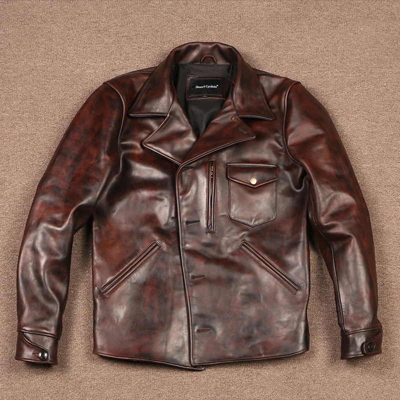 【加州小熊】重磅马皮复古男士皮衣翻领休闲皮夹克狂飙同款复古皮衣