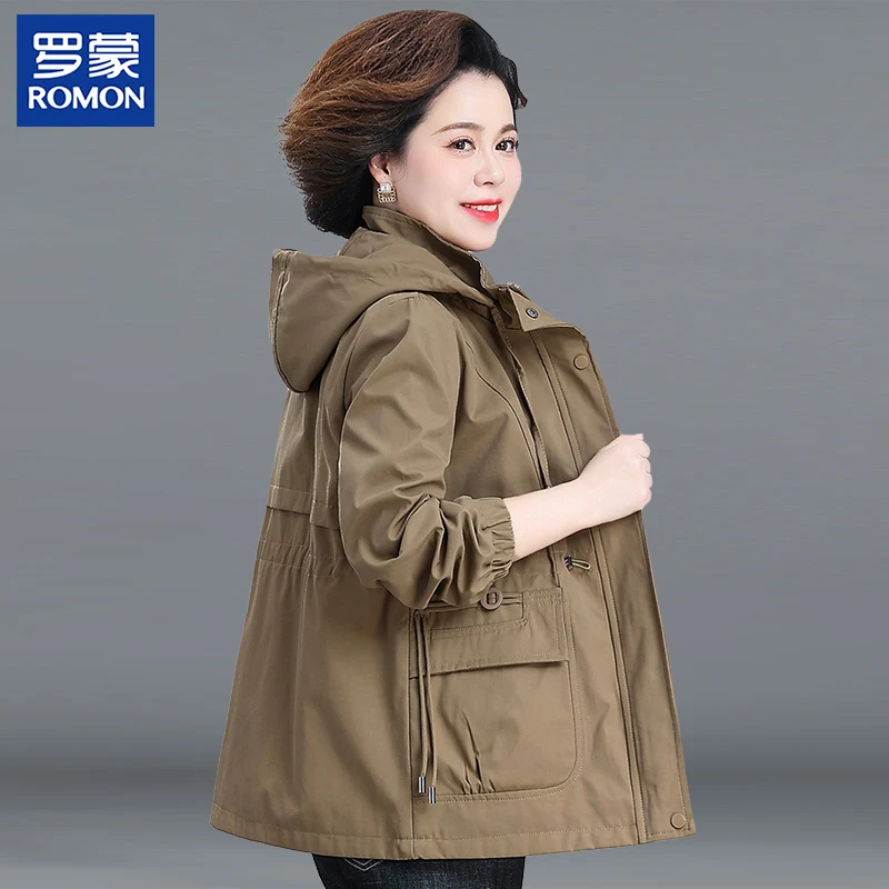 罗蒙时尚妈妈春季外套中长款中年人连帽夹克高档中老年女春装上衣