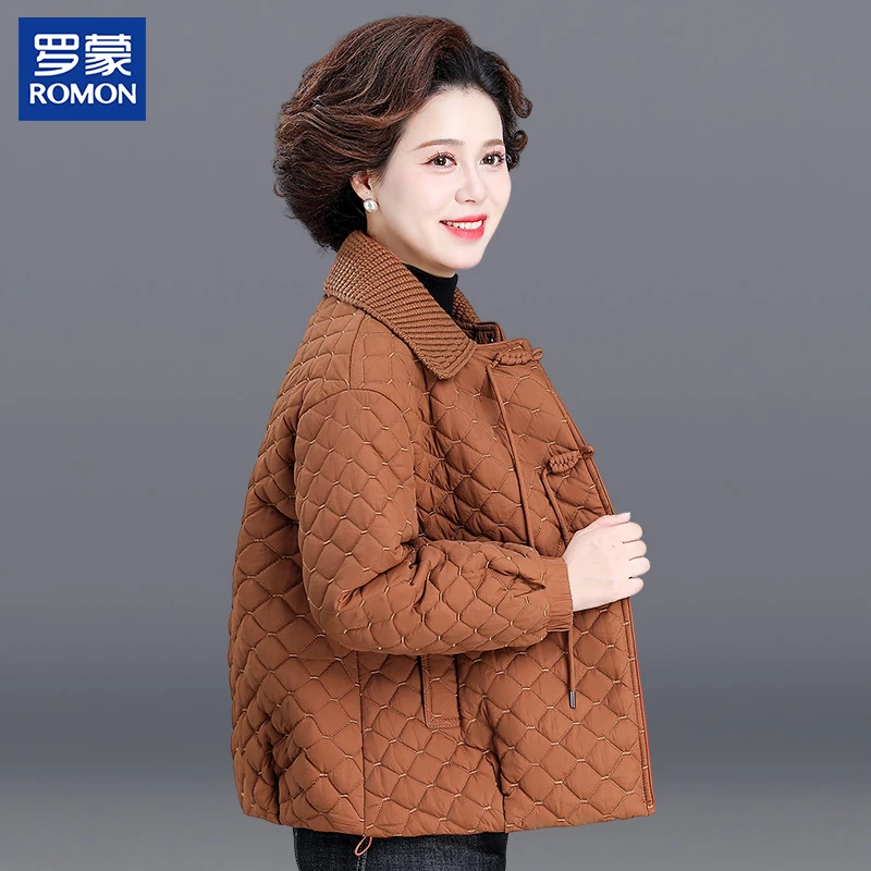 罗蒙妈妈装秋冬新中式棉衣新款中年高档外套中老年女休闲夹棉棉服