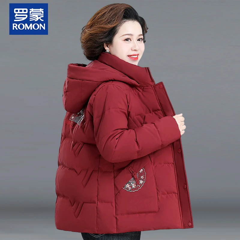 罗蒙妈妈装冬季保暖棉衣新款中年加厚棉服中老年女士时尚绣花棉袄