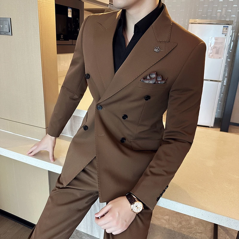 高级感结婚新郎西服套装男士戗驳领礼服英伦修身商务休闲职业正装