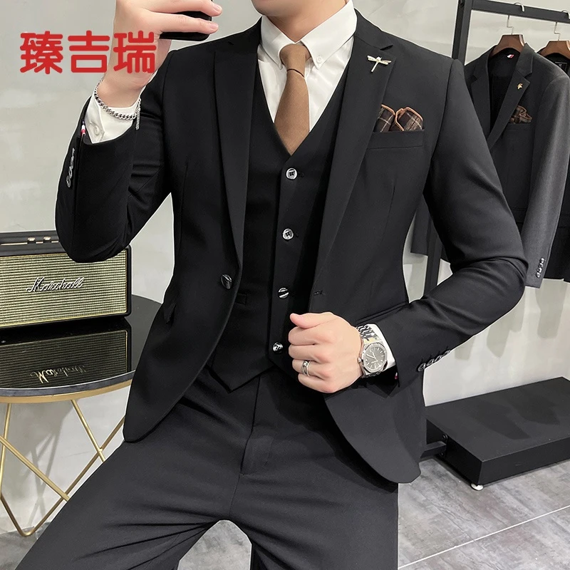 八件套秋冬西服套装男士韩版修身职业正装伴郎服新郎结婚礼服休闲