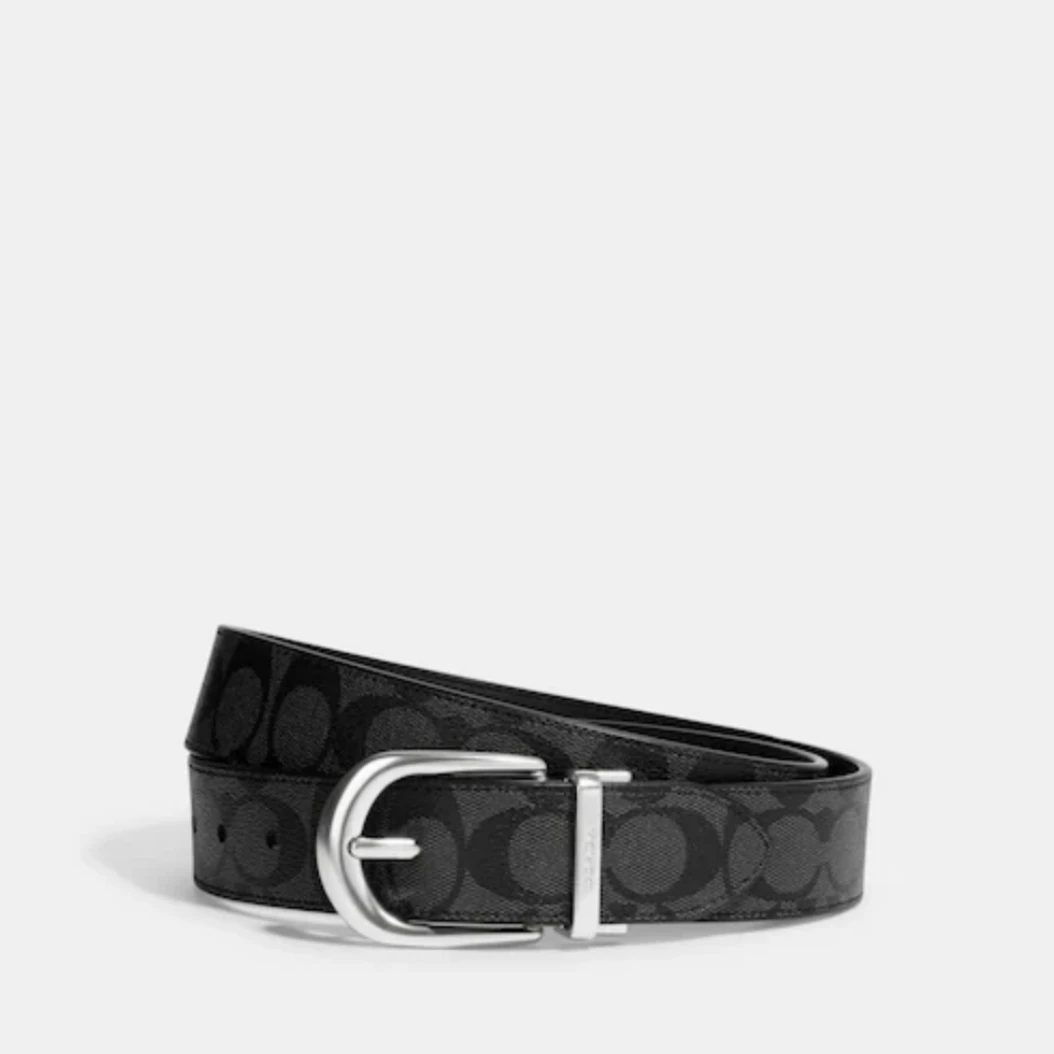 COACH/蔻驰CF276 男士经典百搭可裁剪双面压花腰带炭黑色38MM（宽）