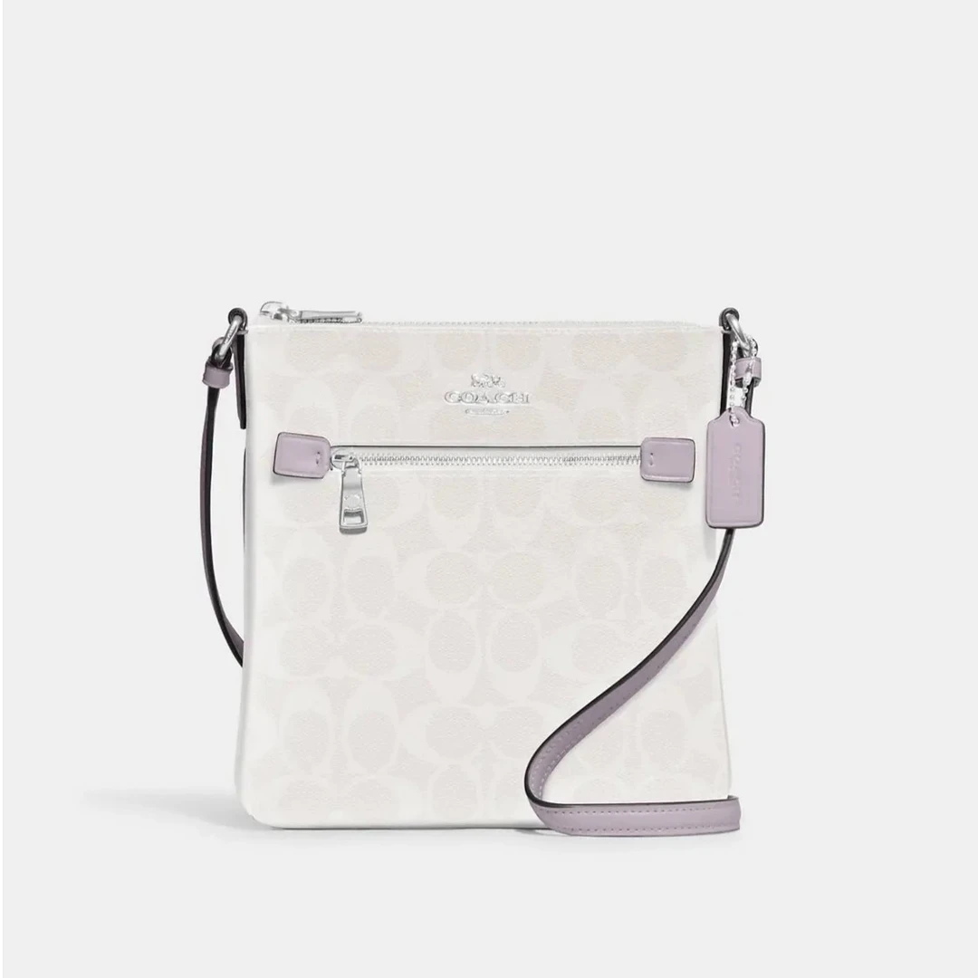 COACH/蔻驰CF340女士冰川白拼香芋紫老花信封包斜挎包 (21*3*21）