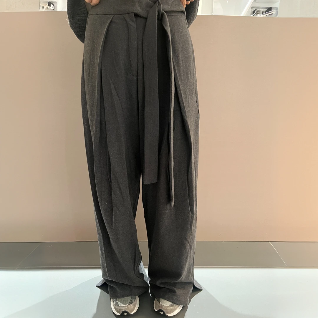67404侧绑带宽松布料裤