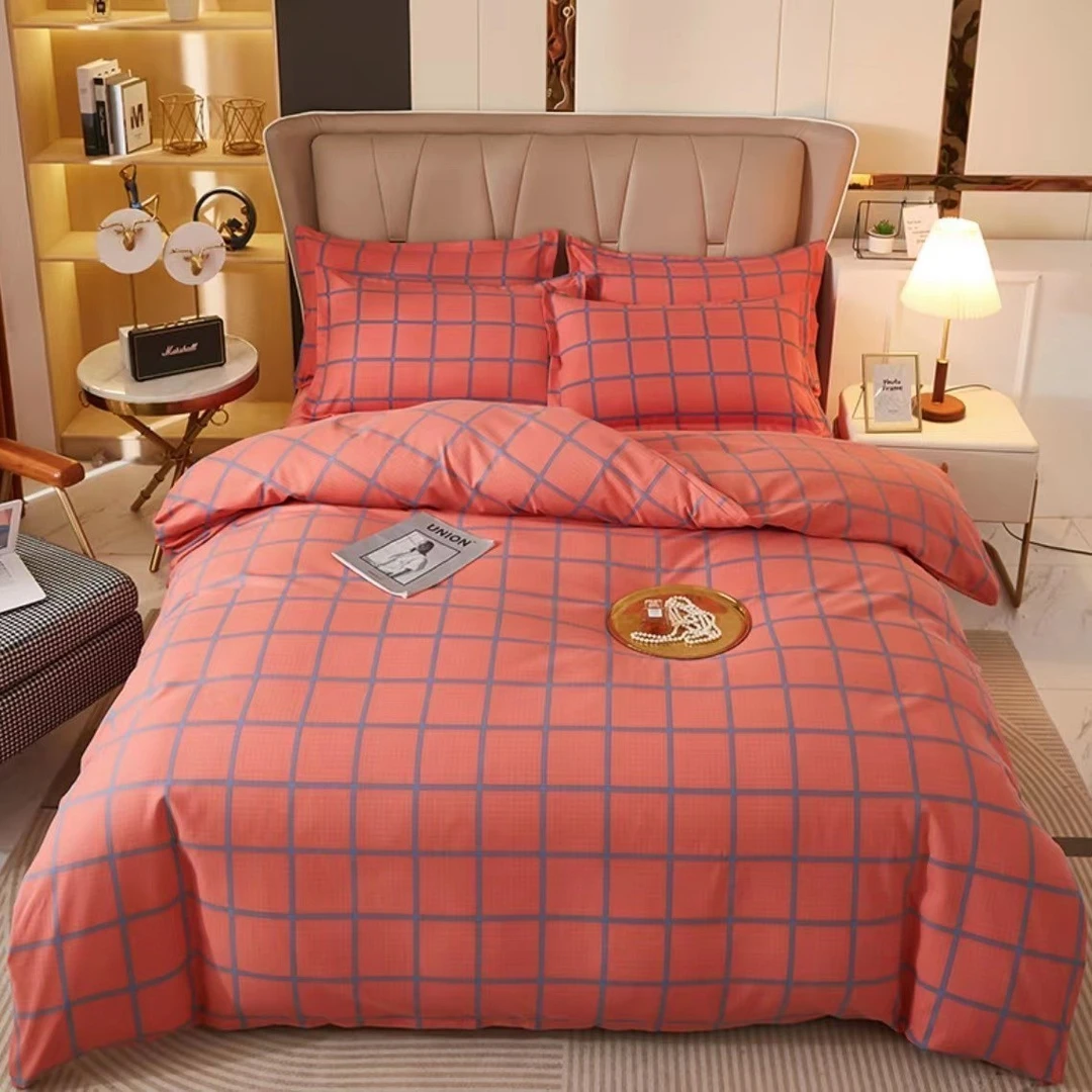 广岛系列简约格子款双人加厚亲肤四件套