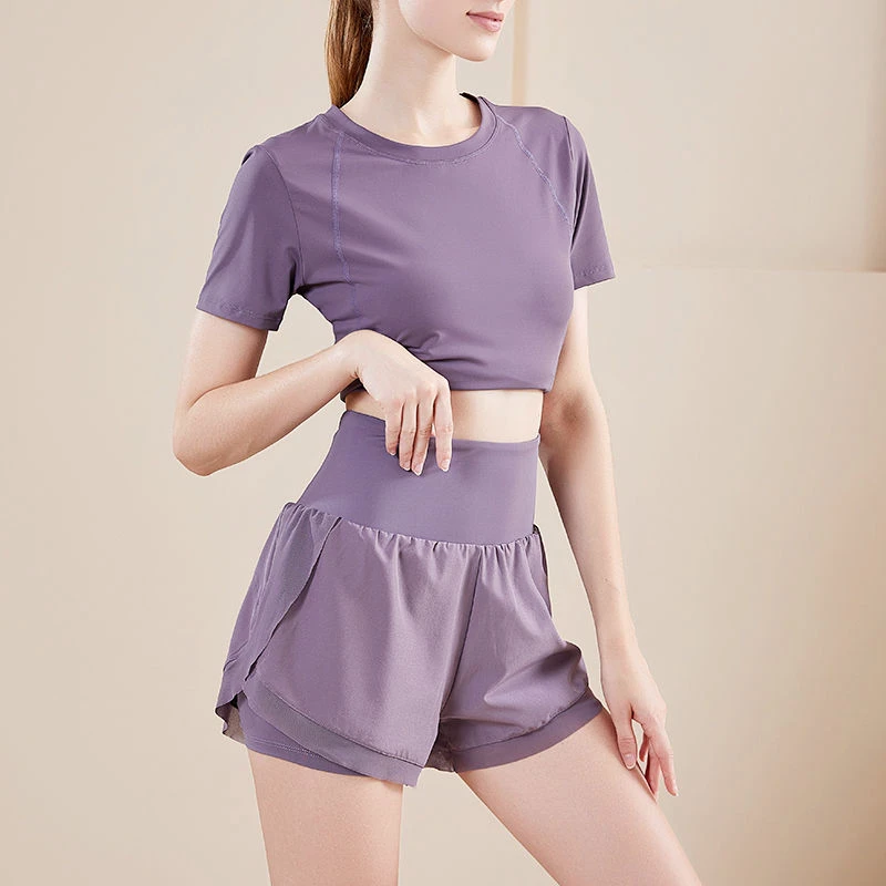跑步训练女夏显瘦瑜伽服减肥短袖薄款短裤宽松健身服套装运动夏季