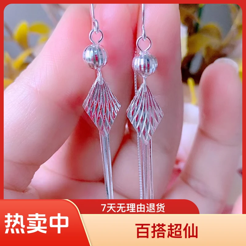 足银耳饰 足银亭亭玉立耳线百搭超仙素款精致
