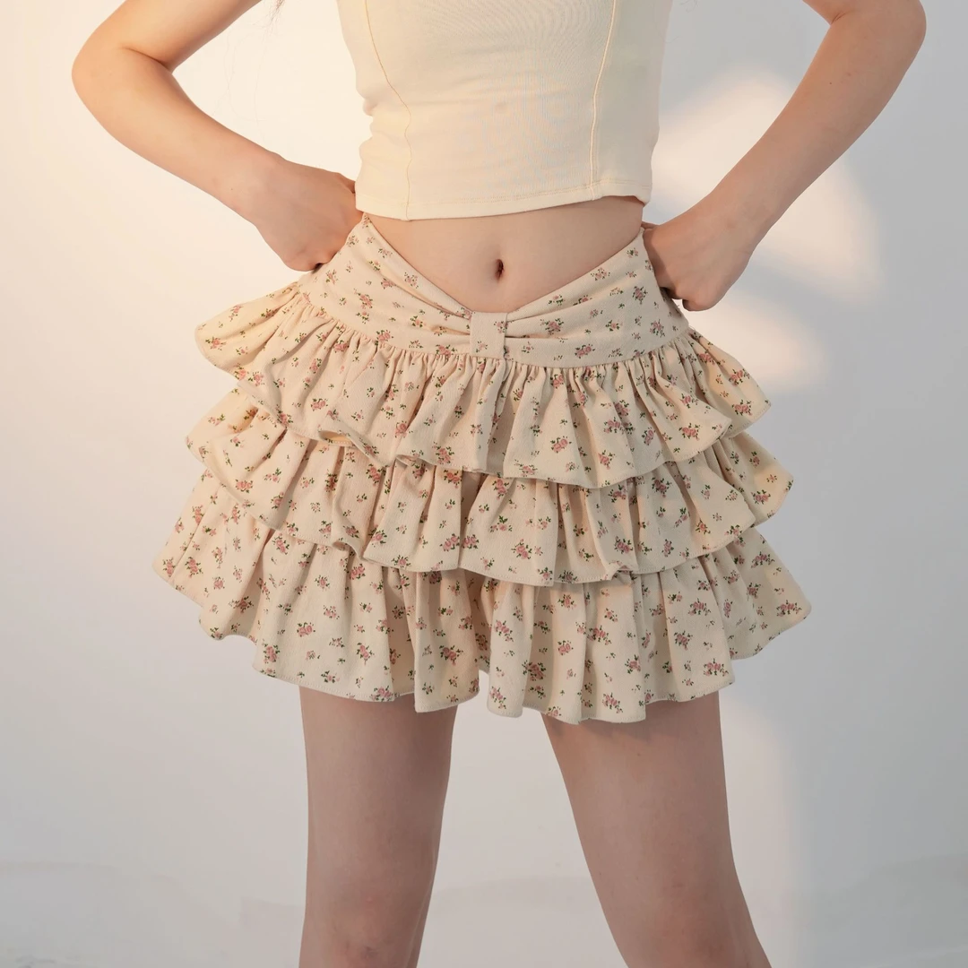 碎花短裙蓬蓬裙半身裙蛋糕裙韩系百搭南瓜裤夏季显瘦氛围感田园风