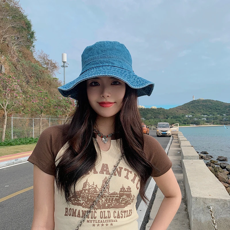夏季牛仔帽韩版复古遮脸休闲防晒遮阳太阳帽日系时尚显脸小盆帽女