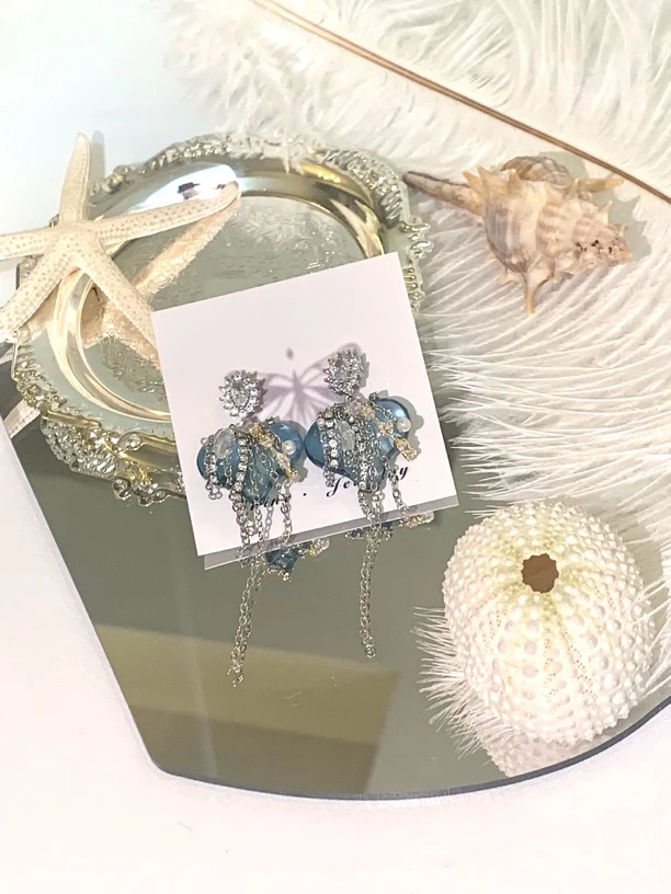 铜合金耳饰 ENINE 蓝色耳饰精致手工轻奢首饰超仙清新气质饰品