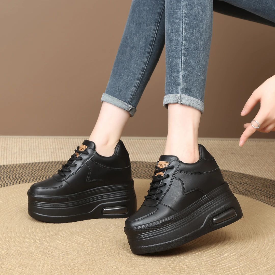 超高跟全黑色10cm内增高女鞋厚底鞋时尚百搭秋冬坡跟8cm单鞋加绒