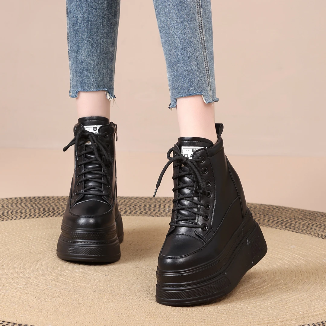 【12-14CM】超高跟小白鞋时尚百搭内增高女鞋秋冬新款厚底高帮鞋棉