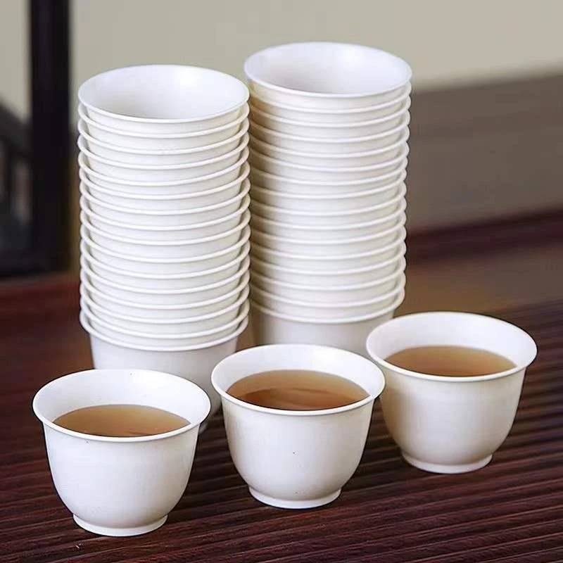 60ml稻壳杯一次性功夫茶杯加厚耐高温喝茶品茗杯品茶杯带收纳杯架