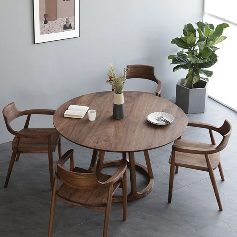 北美黑胡桃木餐桌实木餐台餐厅圆形桌子家用Y形圆桌