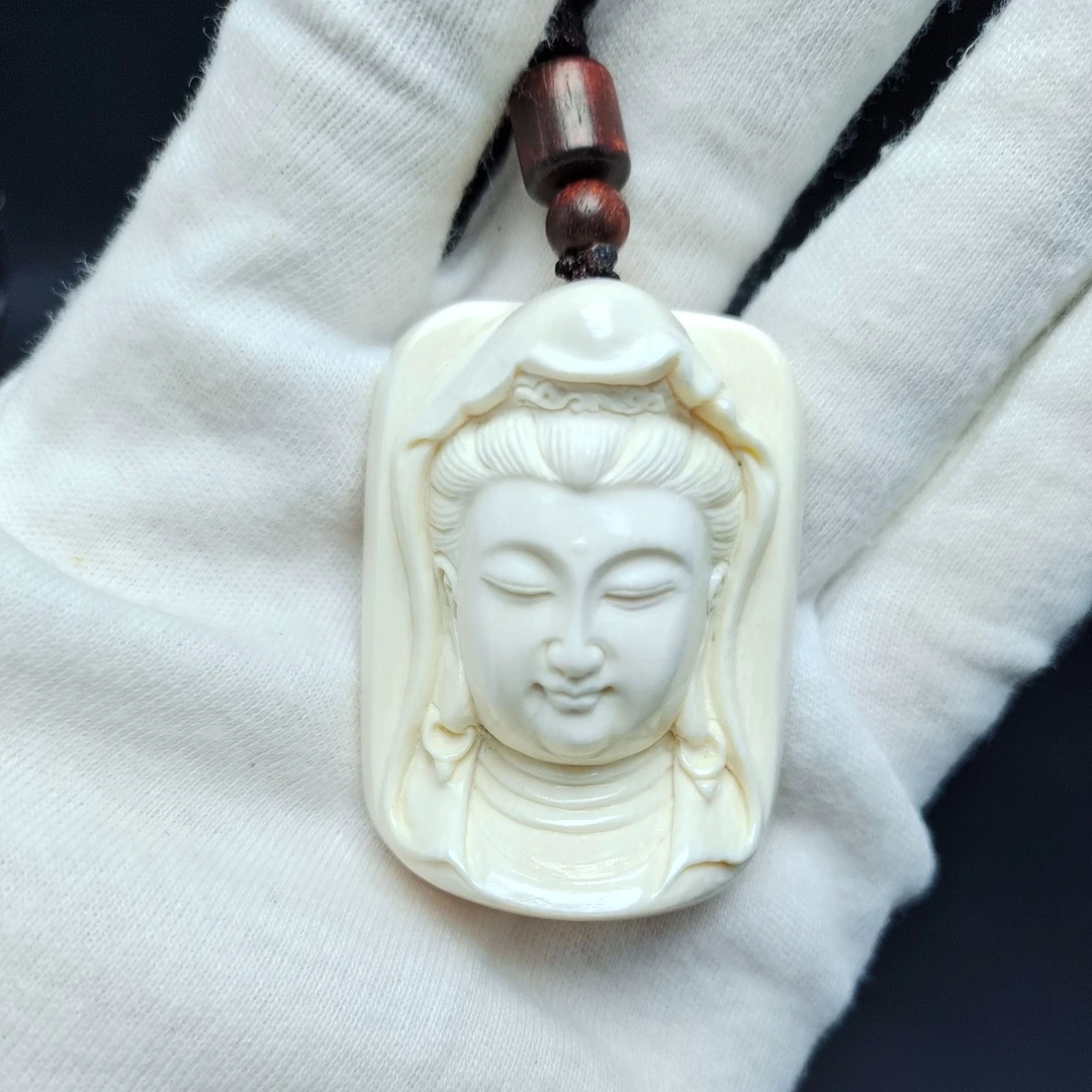 【猛犸兄弟】DD0063猛犸牙手工雕刻观音吊坠冰料猛犸牙雕刻件把件