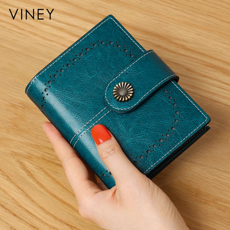 Viney真皮短款钱包女士2023新款时尚多功能零钱包复古便携手拿包