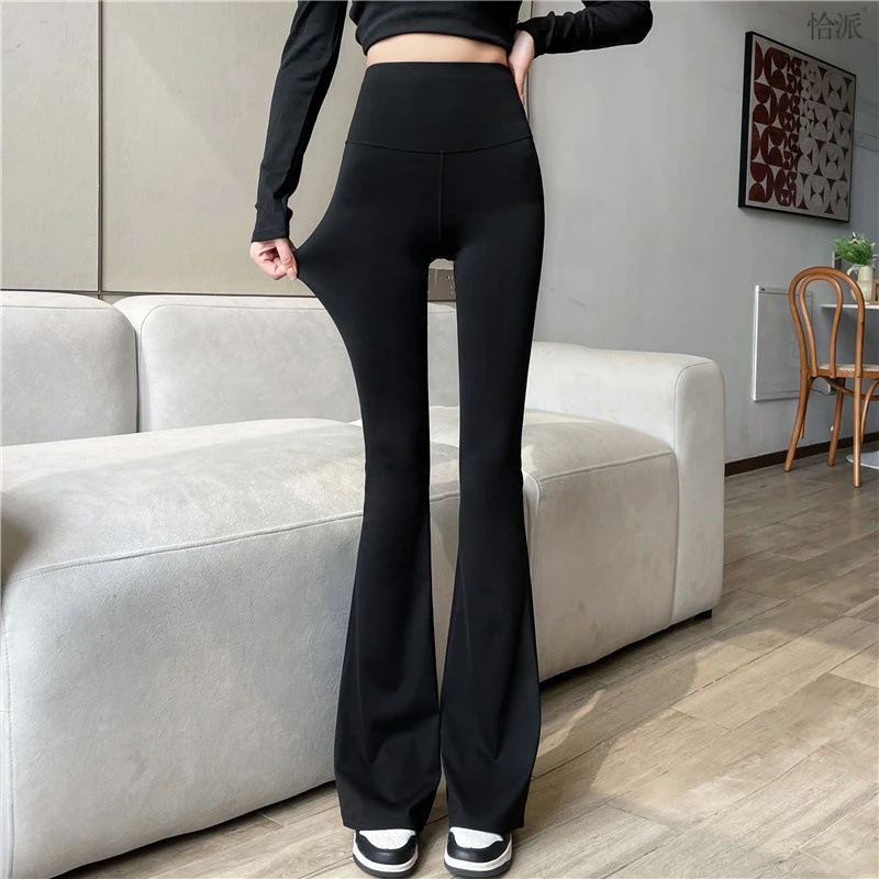 SS012专享大码MM入秋高腰显瘦时尚洋气微喇叭女裤显腿长喇叭裤子