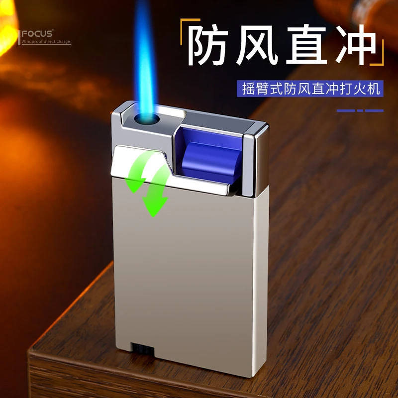 【直播】摇杆式超薄彩色充气打火机直冲打火机时尚个性防风火焰火力