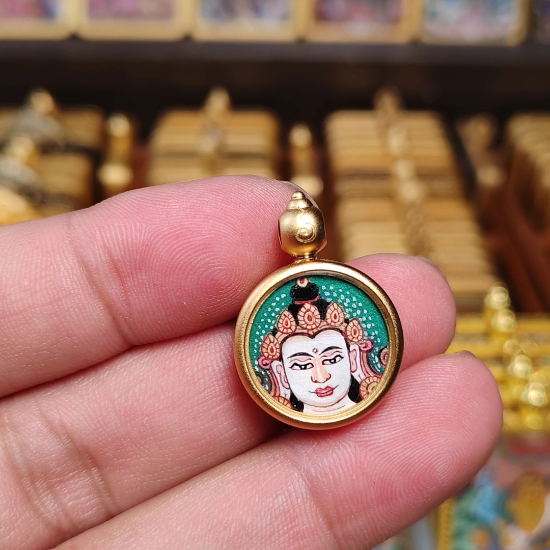 铜布艺吊坠 热贡纯手绘唐卡吊坠