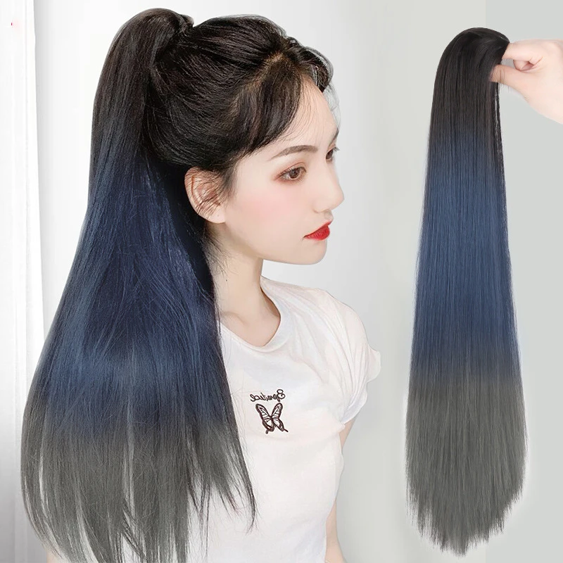 假发女马尾三色渐变抓夹式直发高马尾自然无痕仿真假马尾辫子隐形