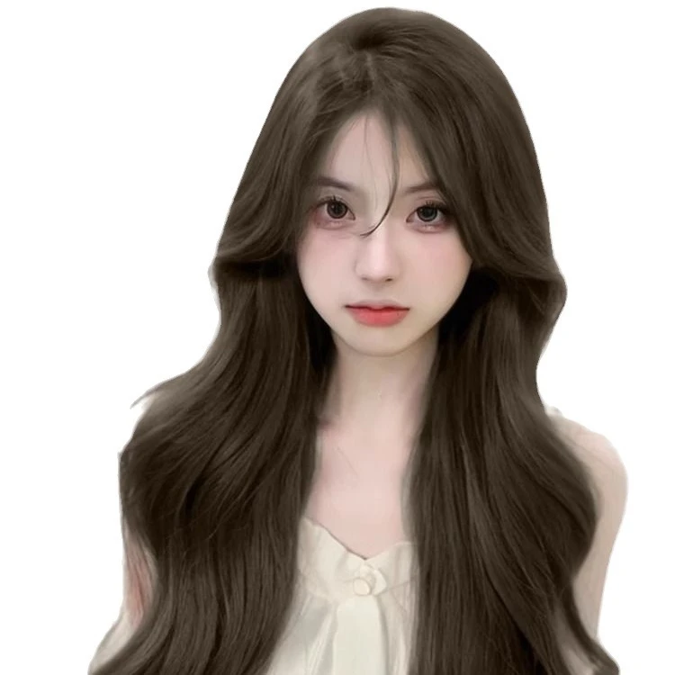 前额小蕾丝假发女长发灰棕色中分长卷发大波浪仿真发自然全头套