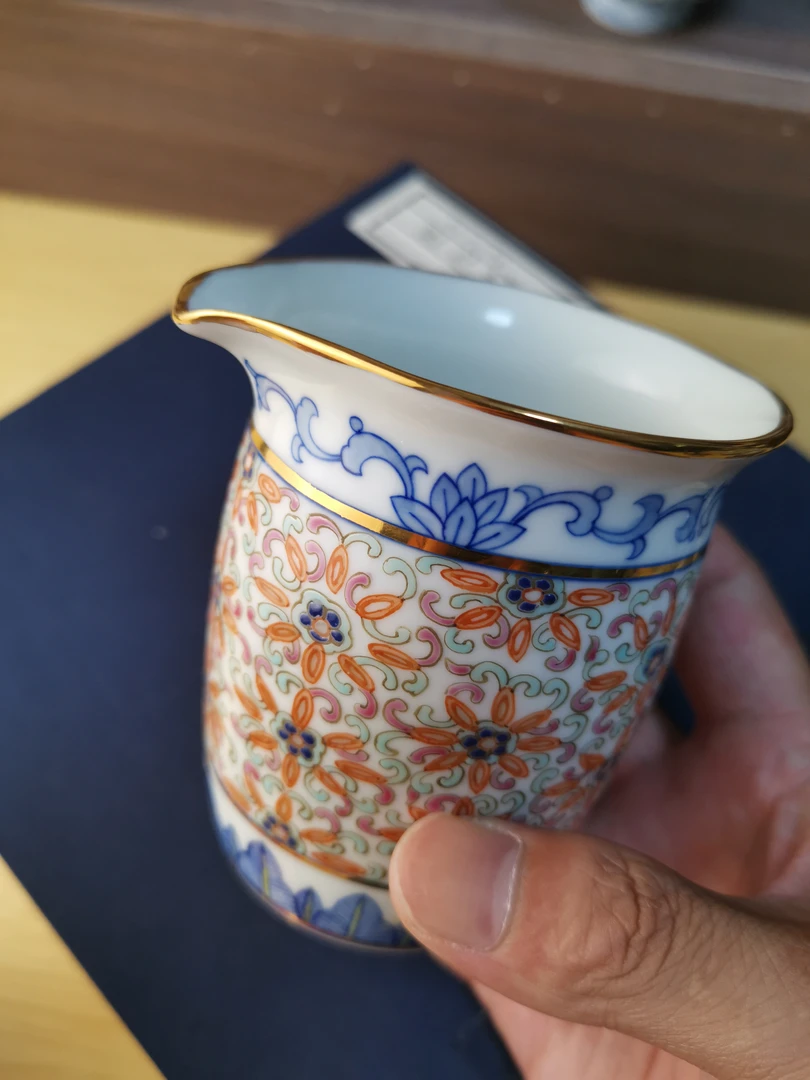 玩玉手工描金青花瓷珐琅彩公道杯