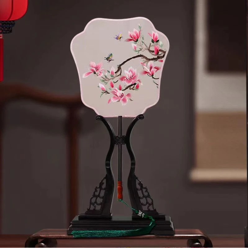 一涵纯手工刺绣玉兰团扇双面绣汴绣摆件中国风苏绣团扇文化伴手礼