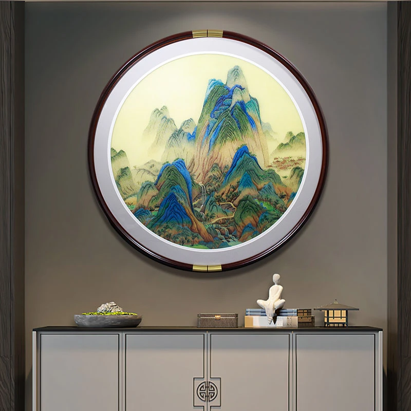 一涵汴绣千里江山山水玄关画乔迁好礼手工汴绣画入户玄关走廊挂画