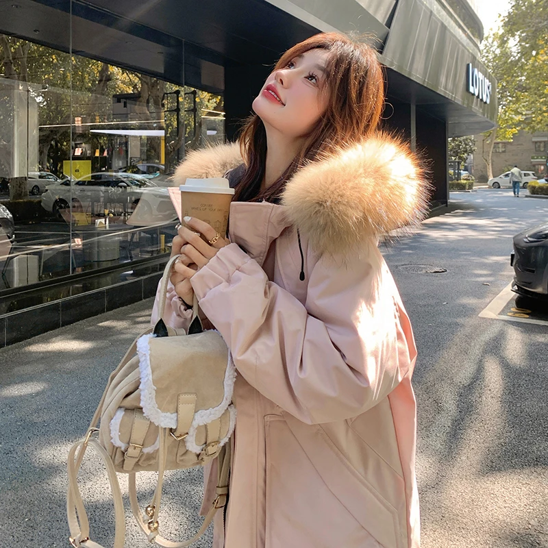 粉色工装冲锋衣派克服女冬季2025新款韩系时尚休闲厚外套流行爆款