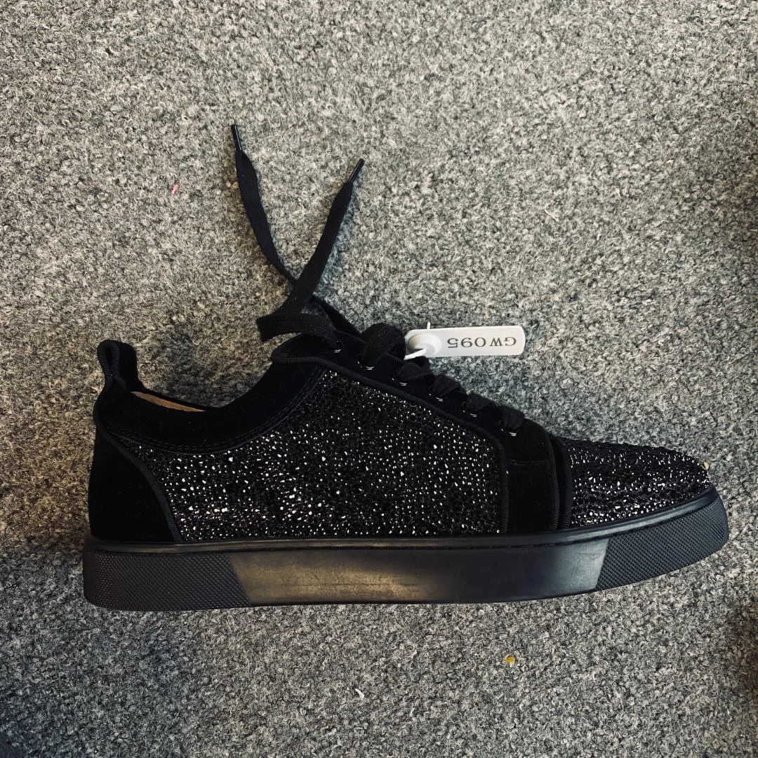 男鞋运动百搭时尚休闲低帮黑色系带钻面男士满钻银色满钻男鞋运动