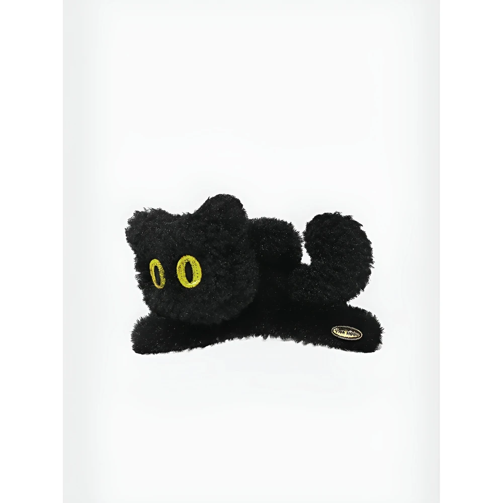 头饰新款黑色毛绒立体猫咪抓夹可爱盘发鲨鱼夹发夹子女后脑勺发抓