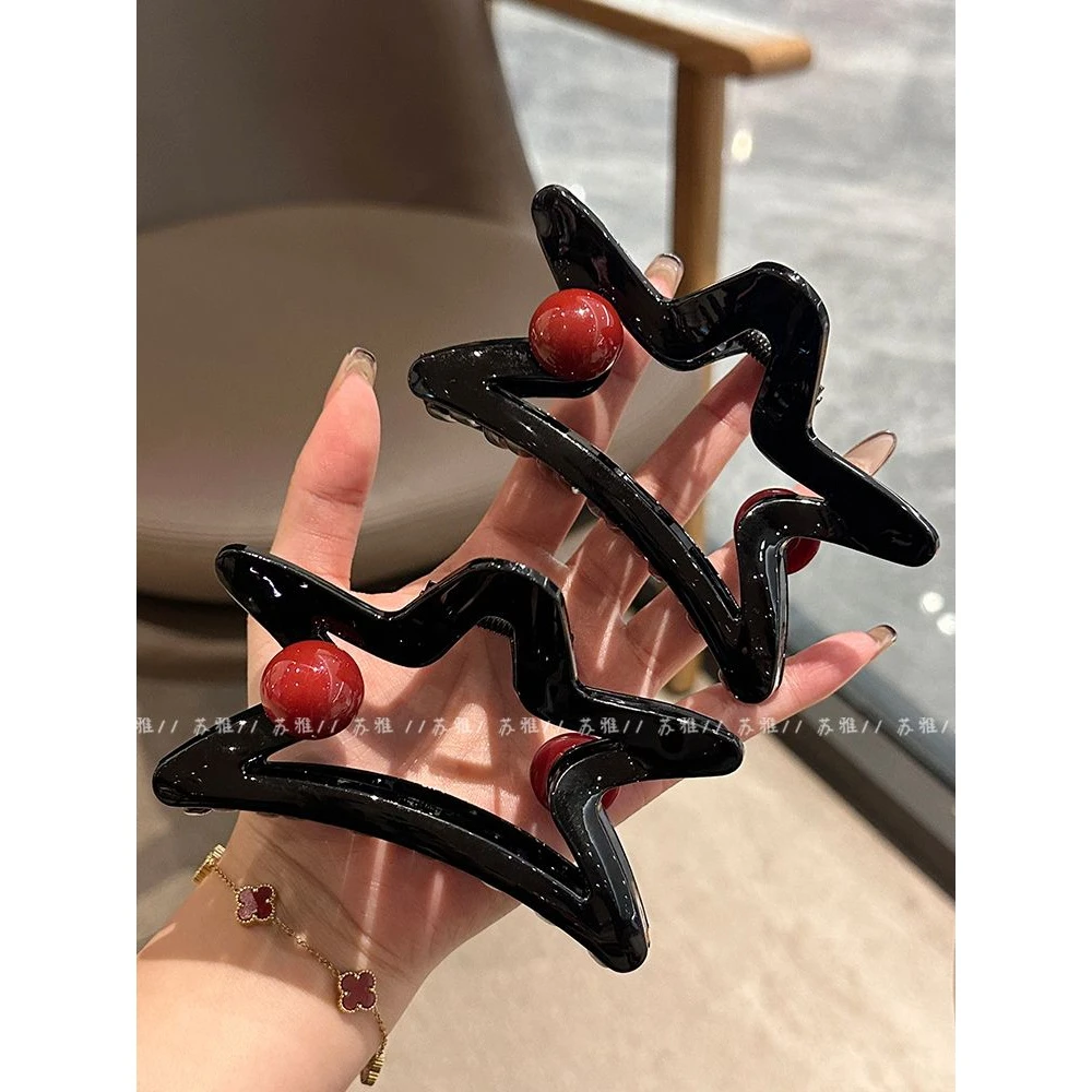 抓夹女五角星盘发鲨鱼夹后脑勺发卡头饰网红新款发量多头发夹子