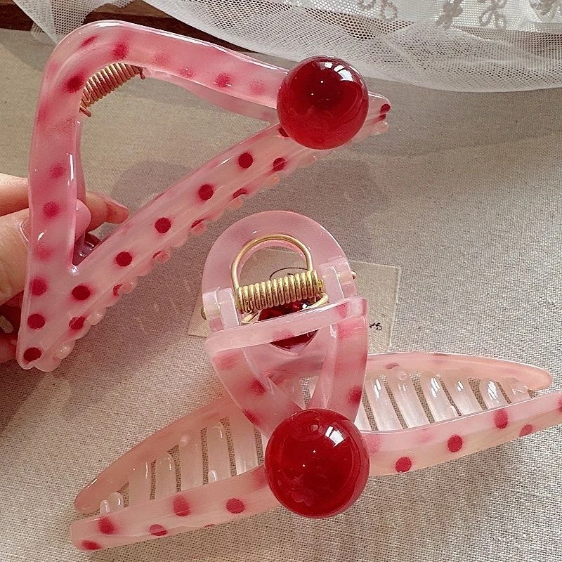 韩国发饰甜美粉色简约树脂三角形大号抓夹后脑勺盘发夹发抓鲨鱼夹