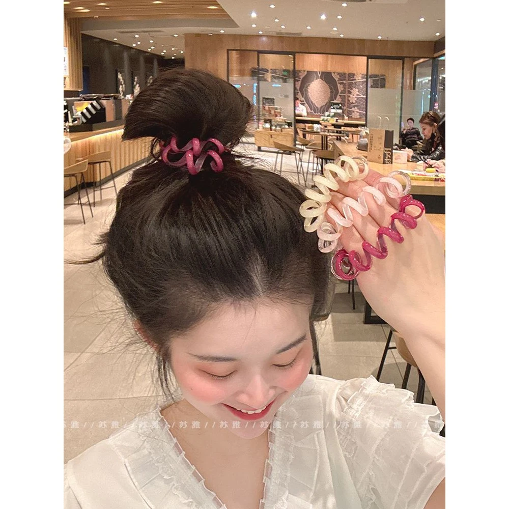 甜美彩色电话线发圈扎头发绳女简约无痕高弹力不伤发2024新款发饰