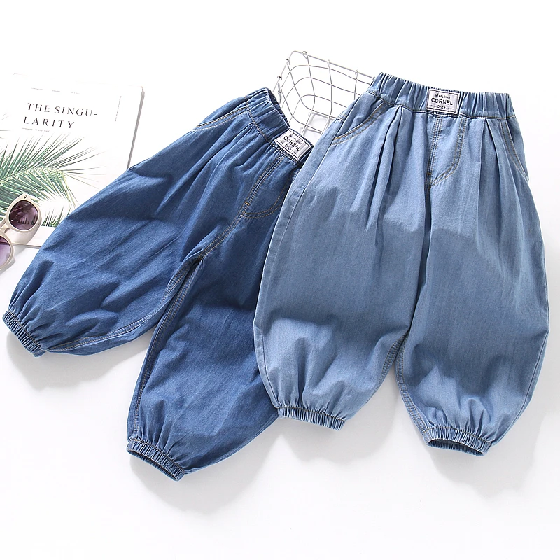 全棉儿童薄款牛仔裤夏季新款洋气灯笼裤透气防蚊裤宽松裤子长裤