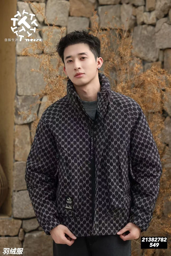 含辰生活男士冬季新品贴布印花立领潮流秋冬满印时尚百搭保暖外套