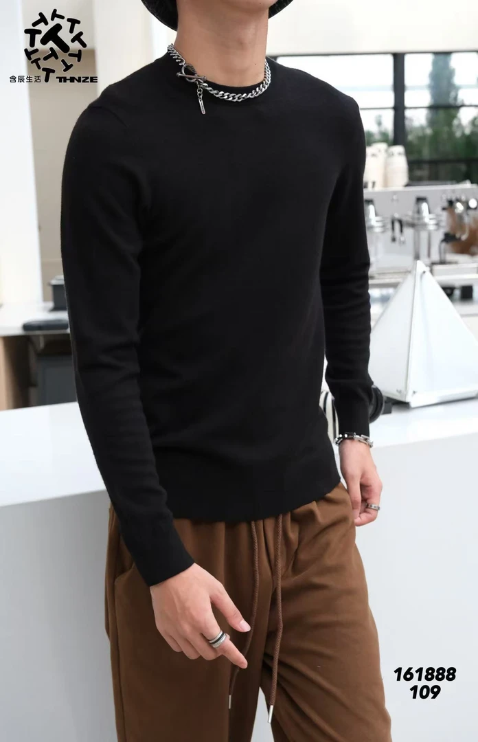 含辰生活冬季新品男士简约纯色休闲中领潮流内搭保暖针织衫161888