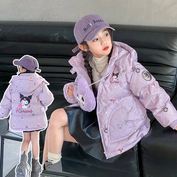 女童棉服中大童童装儿童2025新洋气加绒加厚库洛米棉衣中长款外套